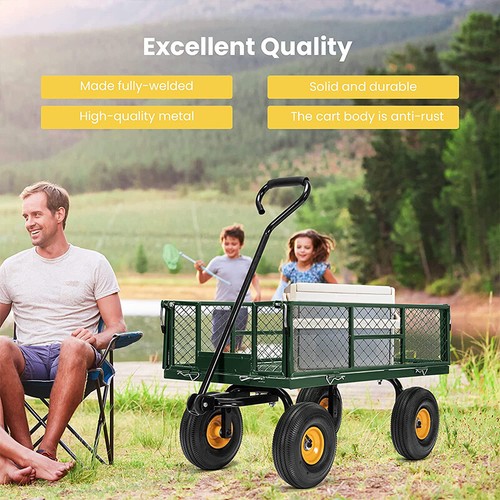 1100lbs Mesh Steel Garden Cart Folding Utility Wagon Heavy Duty Side Removable 