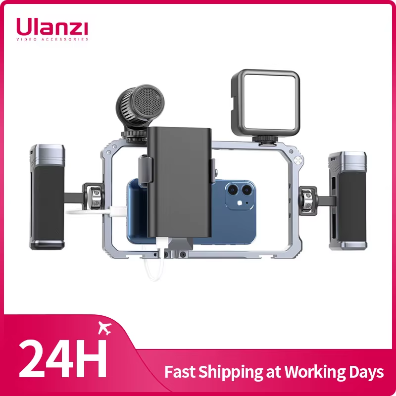 Universal Smartphone Video Rig Phone Cage with Dual Hand Grip Phone Vlog for iPh