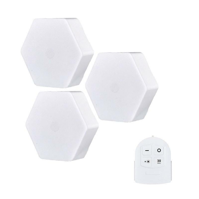Set 3 Luci Lampadine Led Esagonali Applique Adesive Parete Con Telecomando cir