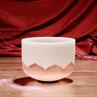 432Hz 10''C Note Root Chakra Lotus Pink Color Frosted Crystal Singing Bowl Yoga