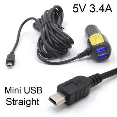 5V 3.4A Mini Micro USB Car Charger 3.5M Cable 2 USB Port for Car DVR Dash Camera