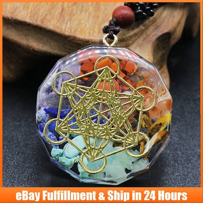 5pcs 7 Chakra Natural Quartz Crystal Orgone Healing Necklace Gravel Gems Pendant