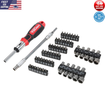 64 Pc Ratcheting Screwdriver Nut Driver Set Magnetic Tips Flexible Extension New