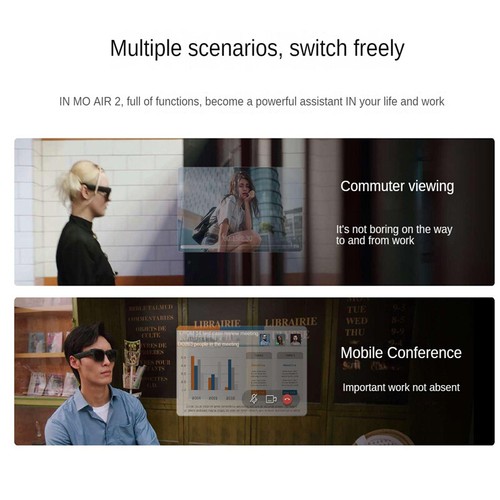 INMO Air2 Air 2 Wireless Smart AR Glasses All-in-One Full Color w/Bluetooth Ring