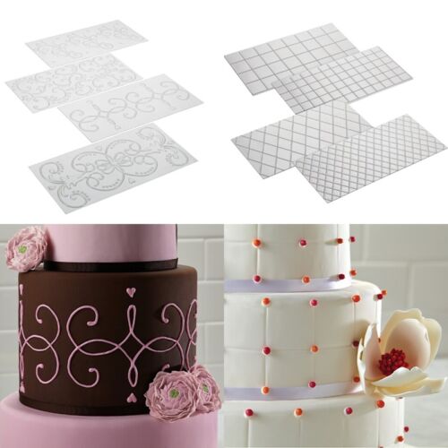 4pcs Cake Mold Decorating Tools Quilted Fondant Imprint Mat Pad Set Baking Tool