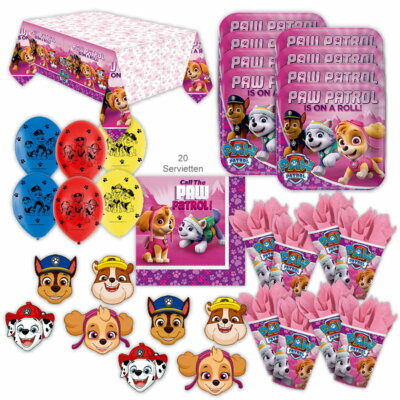 Paw Patrol Pink Party Set XL 51-teilig für 8 Gäste Hundeparty Geburtstag Deko