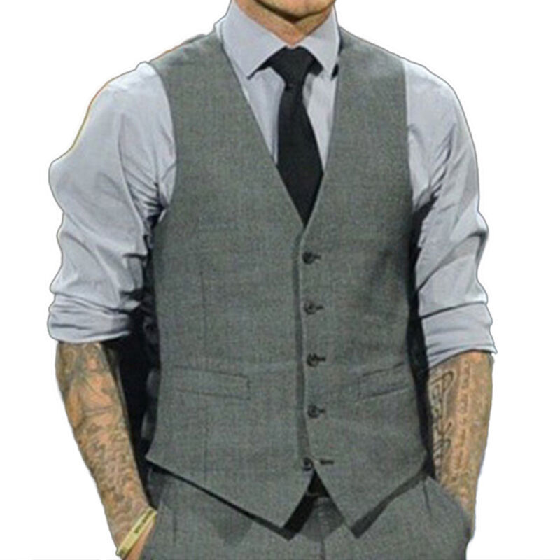 Man Casual Formal Suit Vest Herringbone Tweed Business Party Tuxedo Waistcoats