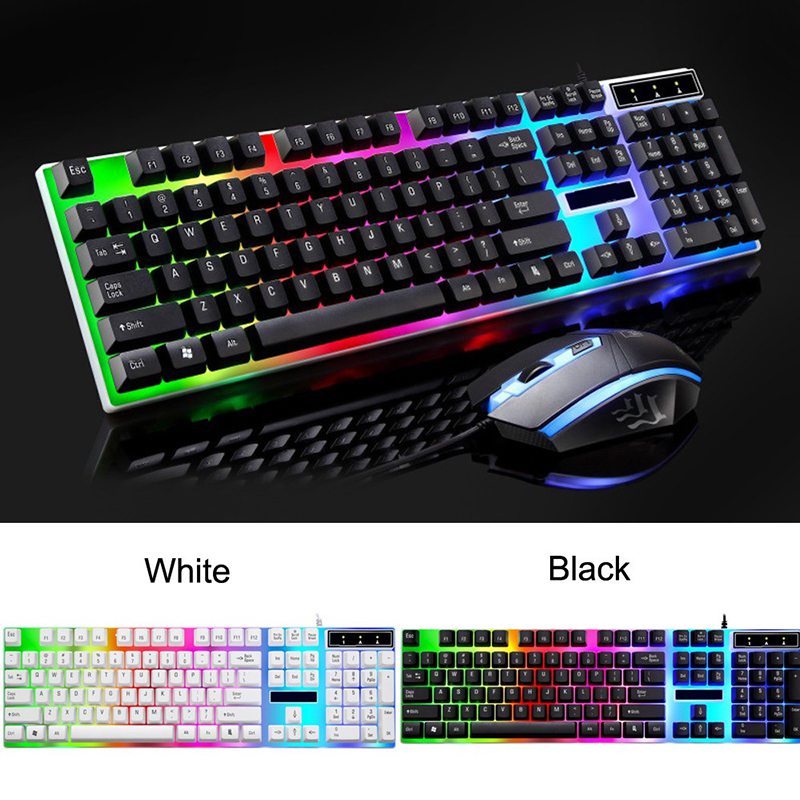 LED Glowing Computer Keyboard And Mouse Game Suite USB Wired Mechanical US STOCK