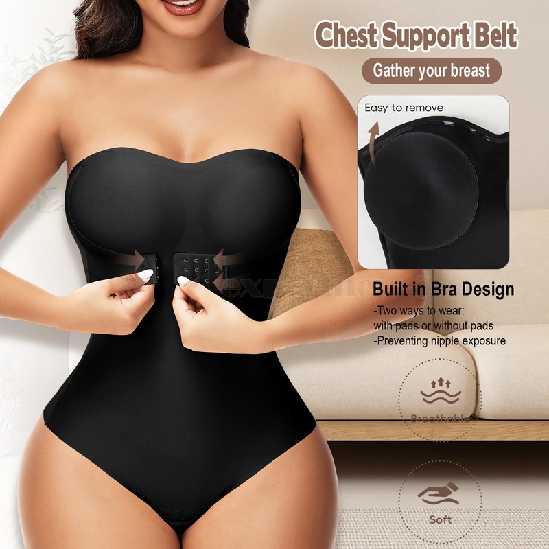 strapless shapewear for dresses Manifique Slip Women Tummy Control Body Shaper Under Dress Seamless Lingerie with Removable Straps, Women's, Size: Medium with four Womens Seamless Strapless Shapewear Bodysuit
