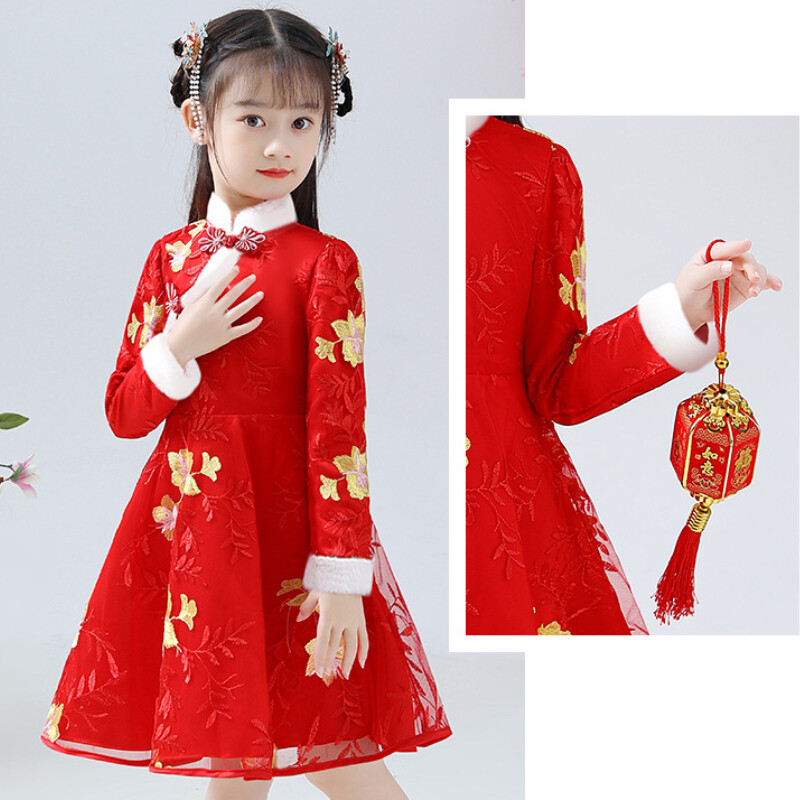 Abito Cheongsam Imbottito Per Bambina Ricamato Per Il Capodanno Cinese