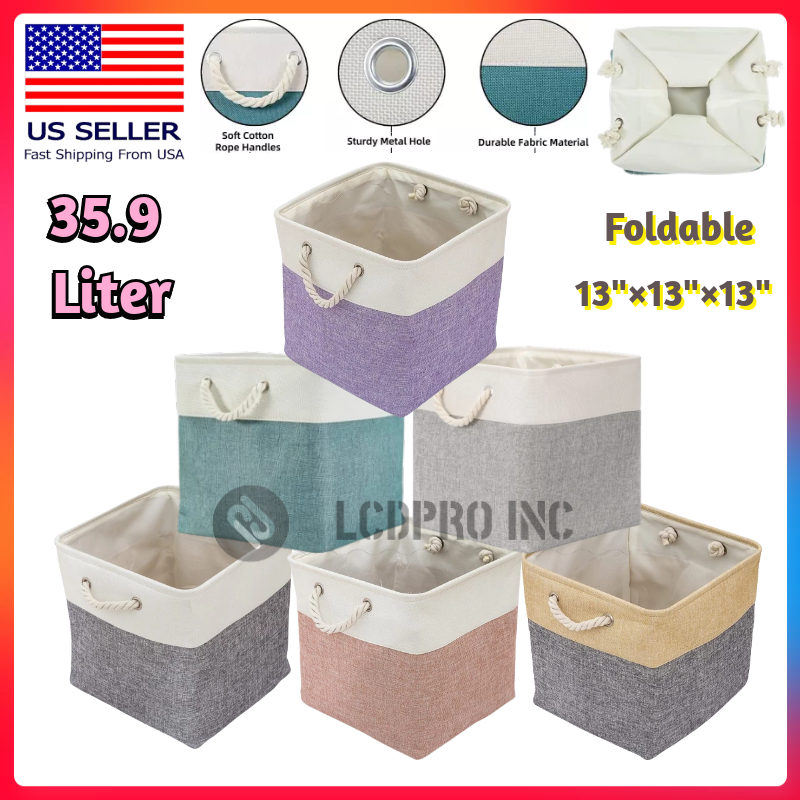 Large Storage Basket Rectangular Fabric Collapsible Organizer Bin Box 13×13×13In