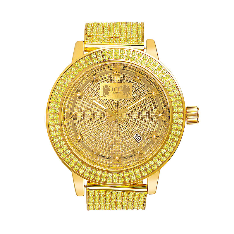 Pre-owned Jojino Canary Gold Tone Real Diamond Mens /jojo/joe Rodeo Custom Bezel Band Watch