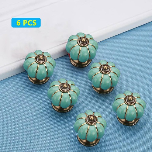 6 Pcs Vintage Pumpkin Turquoise Ceramic Cabinet Knobs Drawer Door