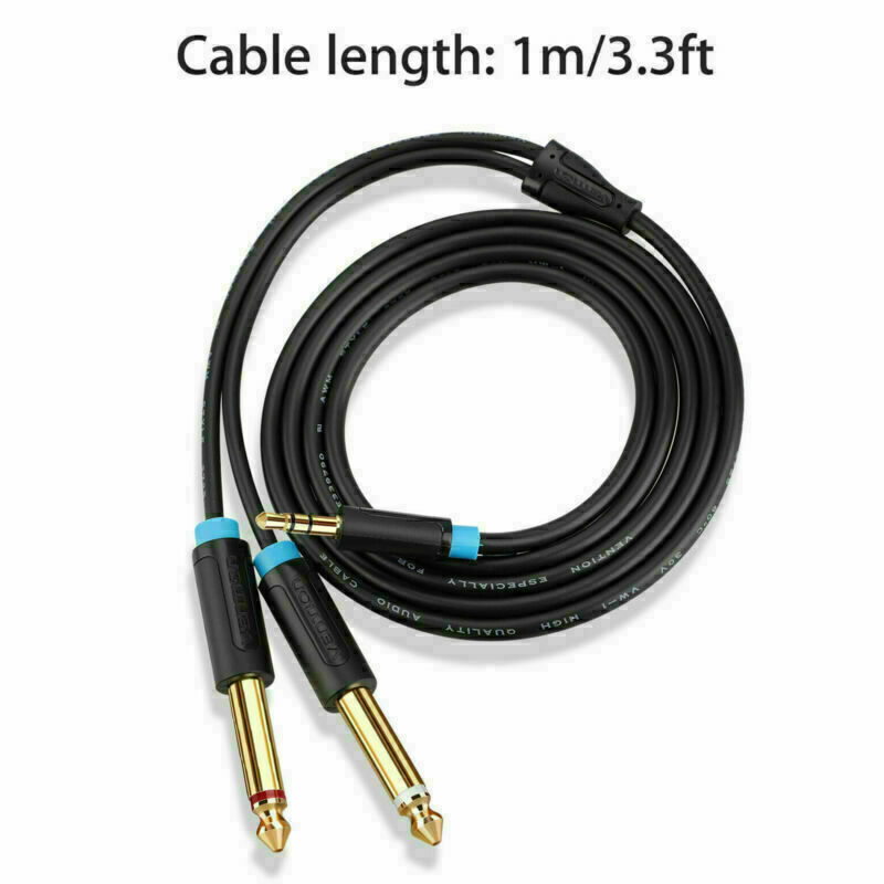 1/8" 3.5mm to Dual 6.35mm 1/4" Mono Jack Stereo Y-Splitter Headphone Audio Cable