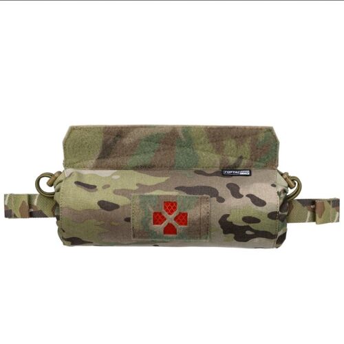 First Aid Mini Medical Trauma Kit Hook Loop Roll Belt Pouch w/ Red iFAK Panel
