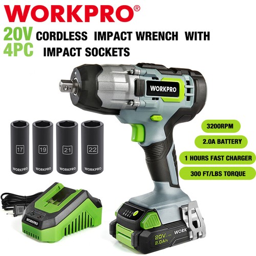 20V Cordless Impact Wrench 1/2''320Ft Pounds Max Torque 4PC 