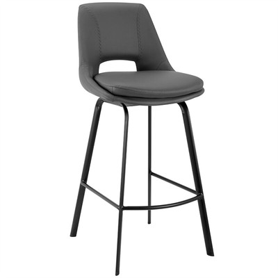 Armen Living Carise 30'' Faux Leather/Metal Swivel Bar Stool in Gray/Black
