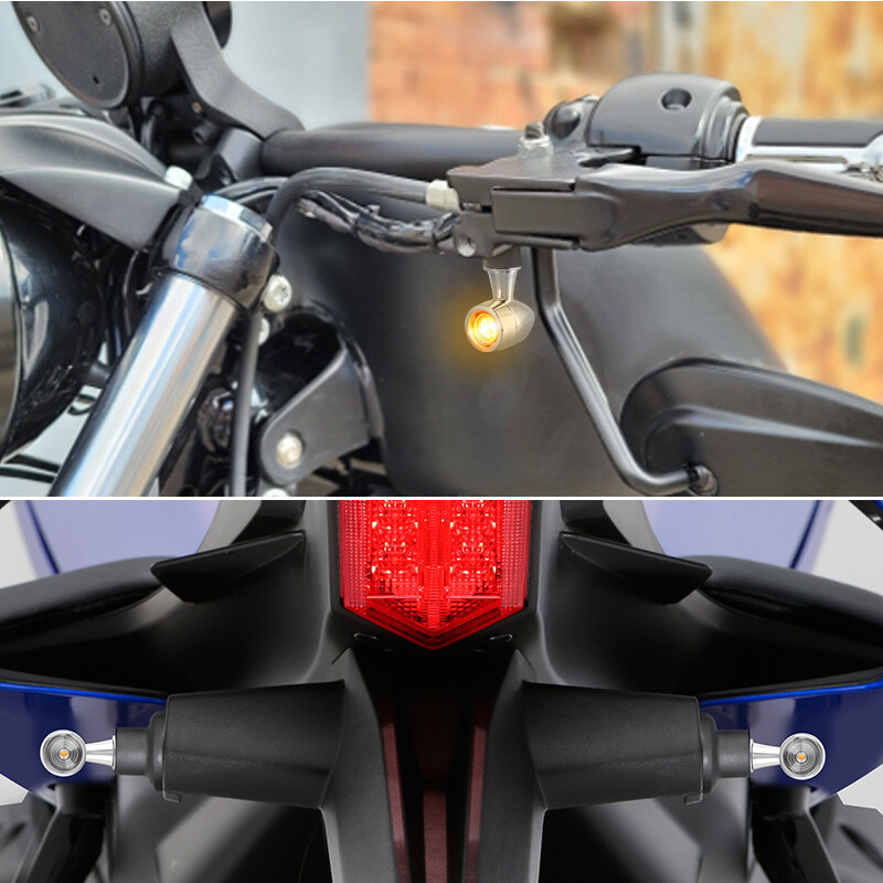 4x Mini Motorcycle LED Bullet Turn Signal Blinker Brake Light Indicator Chrome