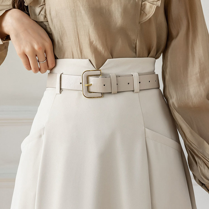 Femme Taille Haute Jupe Midi Poches Plissé Chute Swing Robe Évasée Fermeture