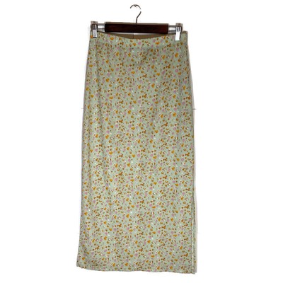 NWOT Vero Moda Maxi Skirt Sz M Crepe Floral Slit Mint Green Crinkle Cottagecore