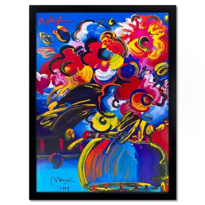 Peter Max "Flowers" Framed Hand Signed Offset Lithograph Art