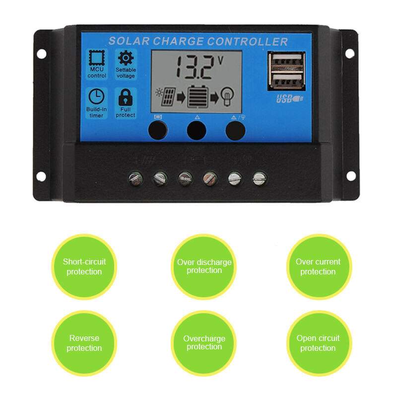 10A 20A 30A solar charge controller for 12V 24V battery regulator dual USBoutput