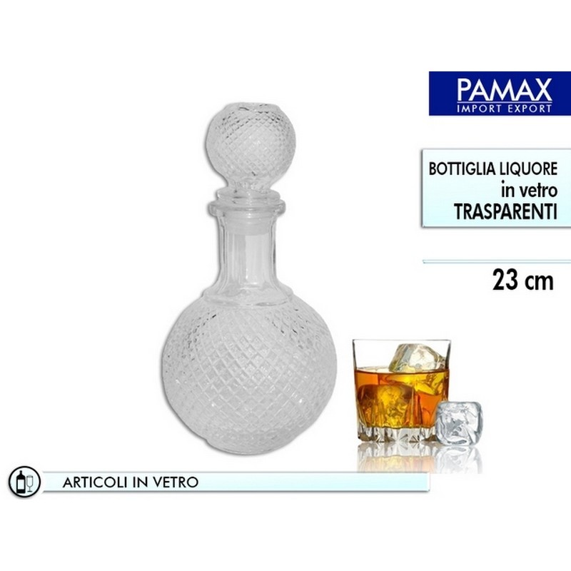 Bottiglia Decorata Vetro Liquori Bevande Condimenti Tonda 23cm dfh