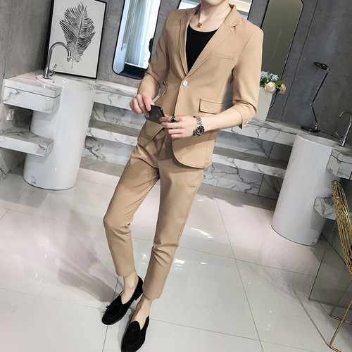 Mens One Button Half Sleeve Suit Blazer Jacket Pants