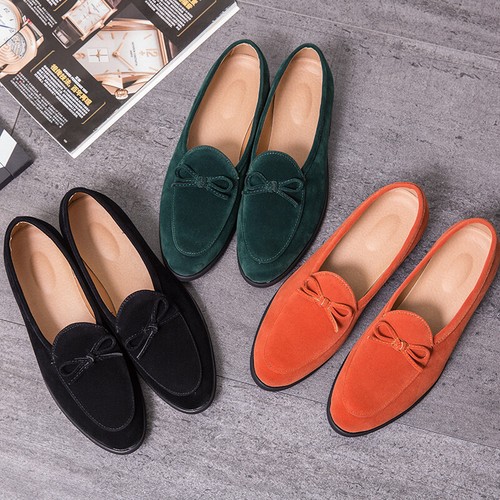 Details about / Mens Bowknot Party Pointy Toe Flats Moccasins Casual Suede Leather Slip on Shoes