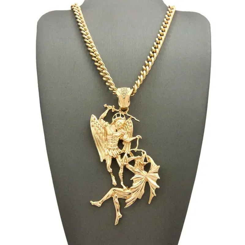 Men'S Hip Hop Saint Michael Archangel Pendant 6Mm 24
