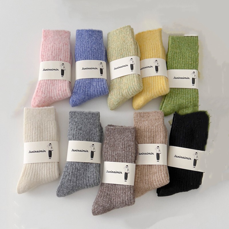 5Pack Wool Crew Knit Cozy Design Thick Casual Classic Color Warm Women Socks 5-9