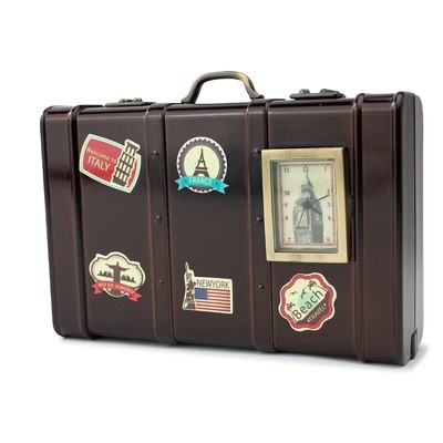 Clockee Designer Tischuhr Reisekoffer schwarz aus Metall Schreibtischuhr Analog