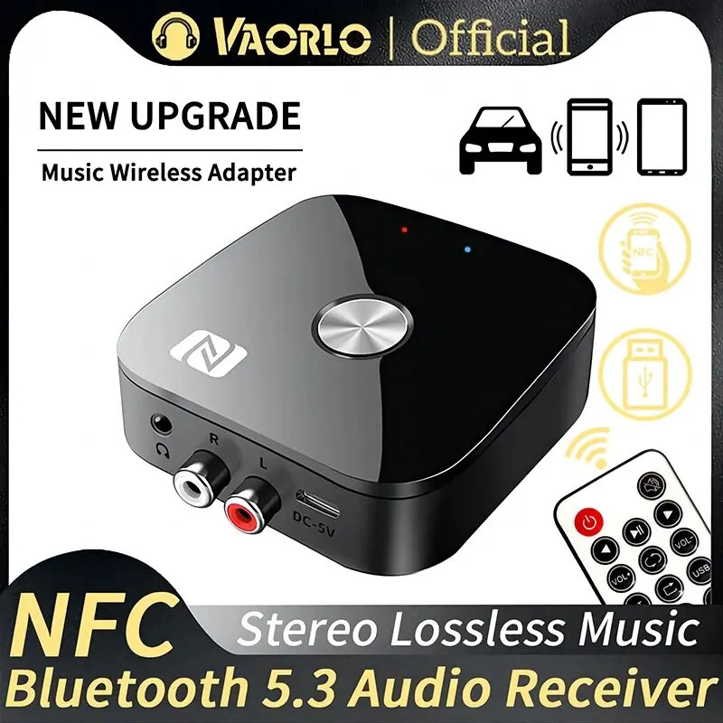NFC Bluetooth 5.3 Audio Receiver 3.5mm AUX R/L RCA Stereo HIFI Music Wireless Ad