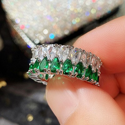 Women 925 Silver Plated Rings Luxury Cubic Zircon Anniversary Jewelry Size 6-10