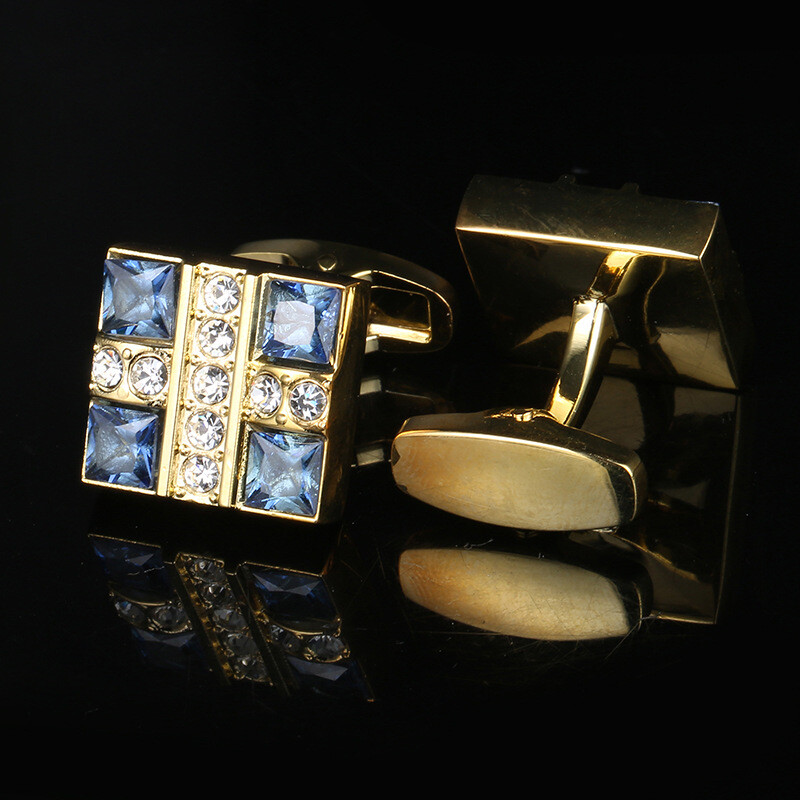 Men Blue Crystal Shirt Blouse Cuff Link Jewellery Formal Wedding Suit Cufflinks