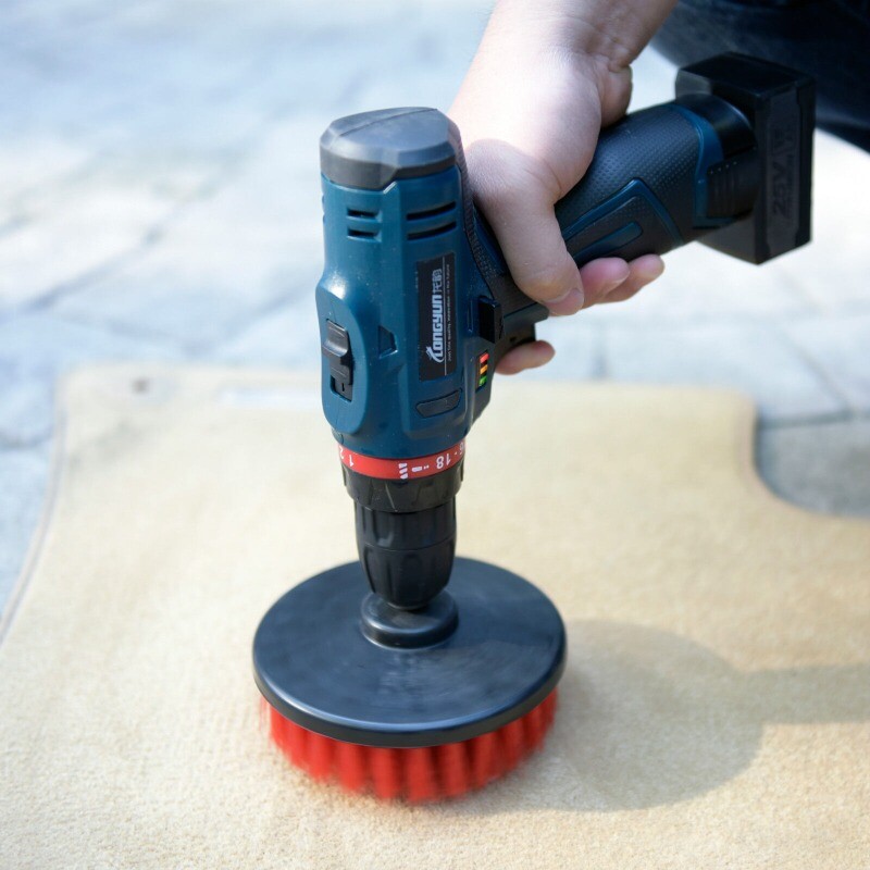 3 Pcs Carpet Mat 5" Round Brush w/Power Drill Attachment (Soft, Medium, Heavy)