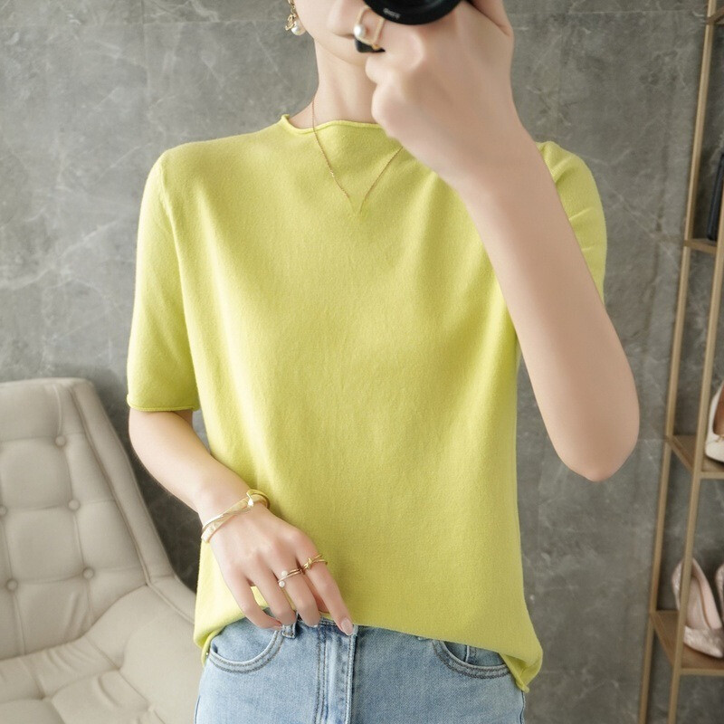 Pull En Tricot Pour Femmes À Manches Courtes Foncé En Cachemire Synthétique Slim
