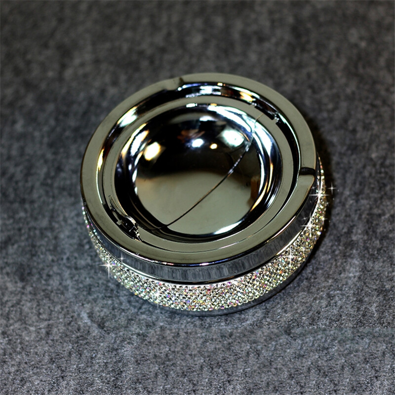 Crystal Diamonds Cigarette Cup Holder Bling Portable Windproof Lidded Case Home