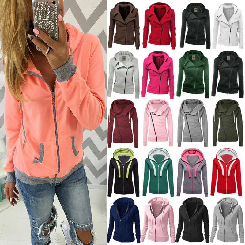 Damen Kapuzenjacke Sweatshirt Jacke Pullover Kapuze Hoodie Sweatjacke Mantel DE