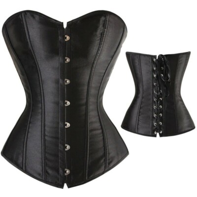 Women Corset Top Gothic Black Boned Steampunk Lace Up Waist Training Bustier U43