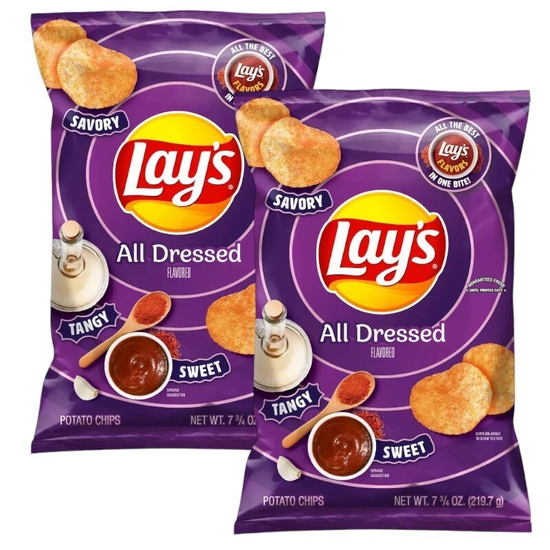 Lay's ALL DRESSED Potato Chips Savory, Sweet & Tangy Snacks 7.75 oz (2 Bags)