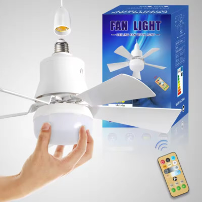 Ceiling Fan E27 Socket Fan 30W with Dimmable LED Light Remote Controller 3 Speed