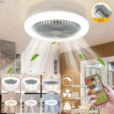 Fan For E27 Socket Light With Remote Ceiling Fan Adjustable LED Smart 3Speed AC