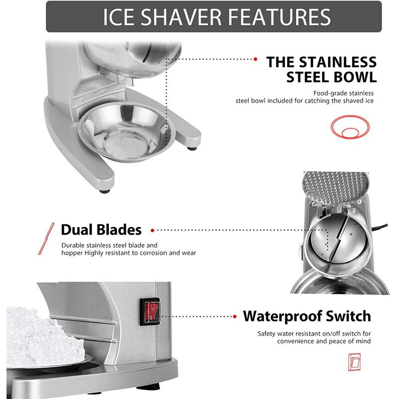 11" Electric Ice Crusher Shaver Snow Cone Maker Machine Dual Blades 143lbs/hr