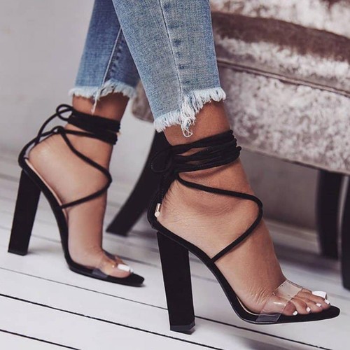 Fashion Women High Block Heels Open Toe Ladies Lace Up Strap Sandals Party Shoes