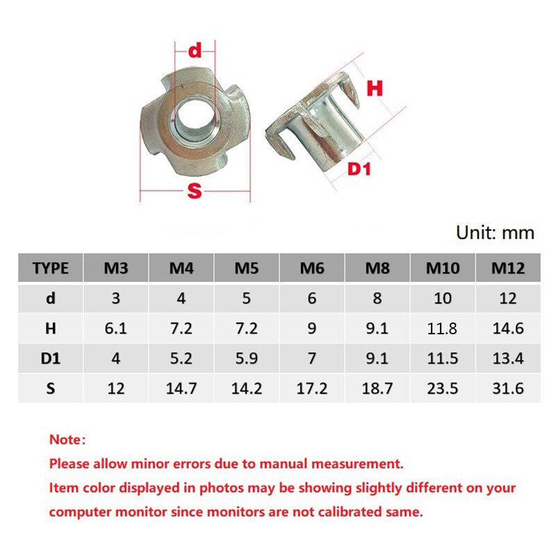M3 M4 M5 M6 M8 M10 M12 Four Pronged Tee Nut Captive T Nut Inserts Wood Furniture eBay