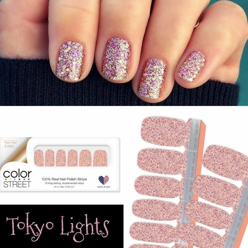 Shimmers Gold Top Selling Color Street Nail Strips - Glitter Tokyo lights Rich