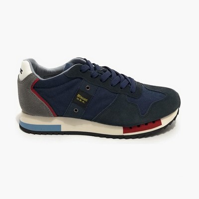 Мужская обувь BLAUER Кроссовки Кожа и ткань S3QUEENS01 / Can Navy Blue Red