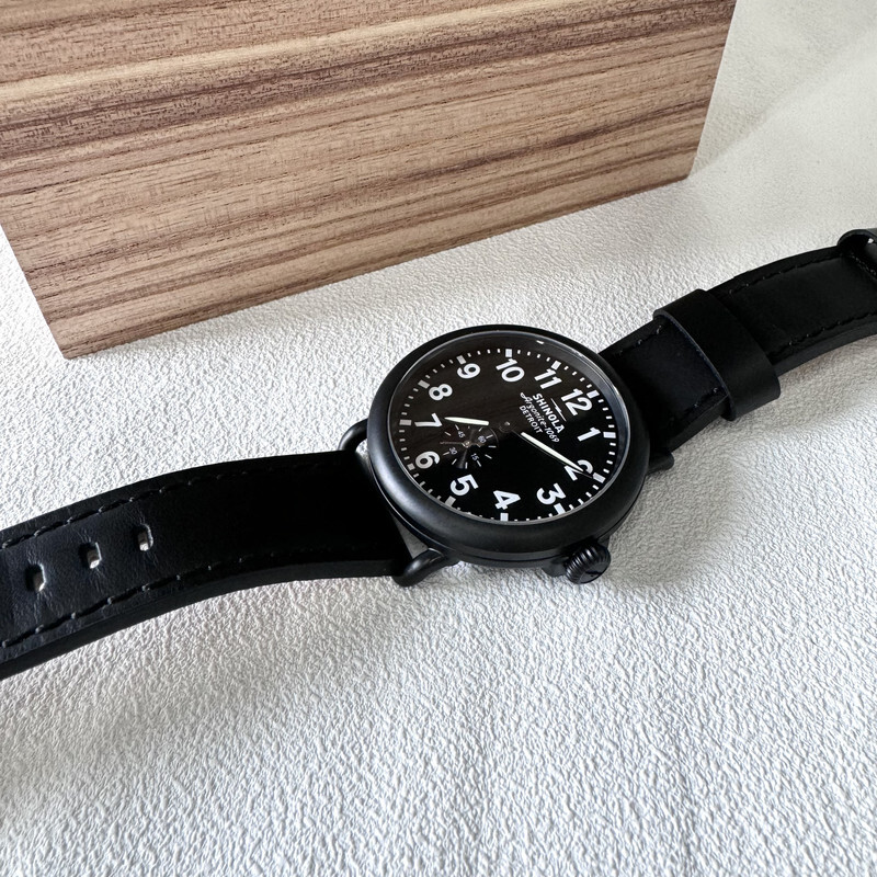 Pre-owned Shinola Runwell Black Dial Black Leather Strap Mens Quartz Watch 41mm