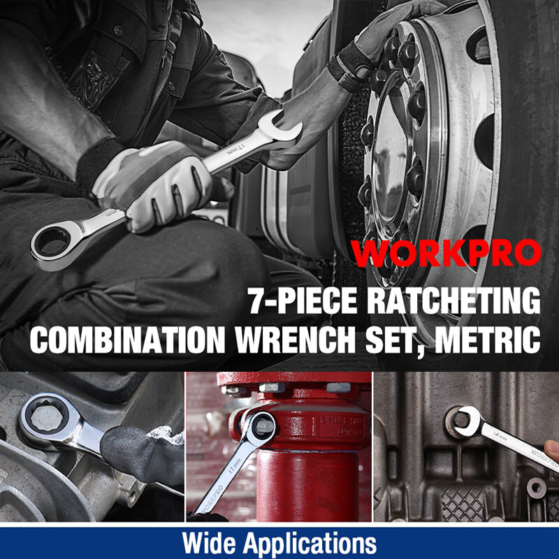 WORKPRO Metric SAE Ratcheting Combination Wrench Set 72 Teeth with Roll Up Pouch